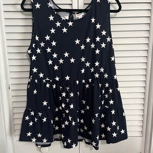 LuLaRoe Blue and White Peplum Tank Top